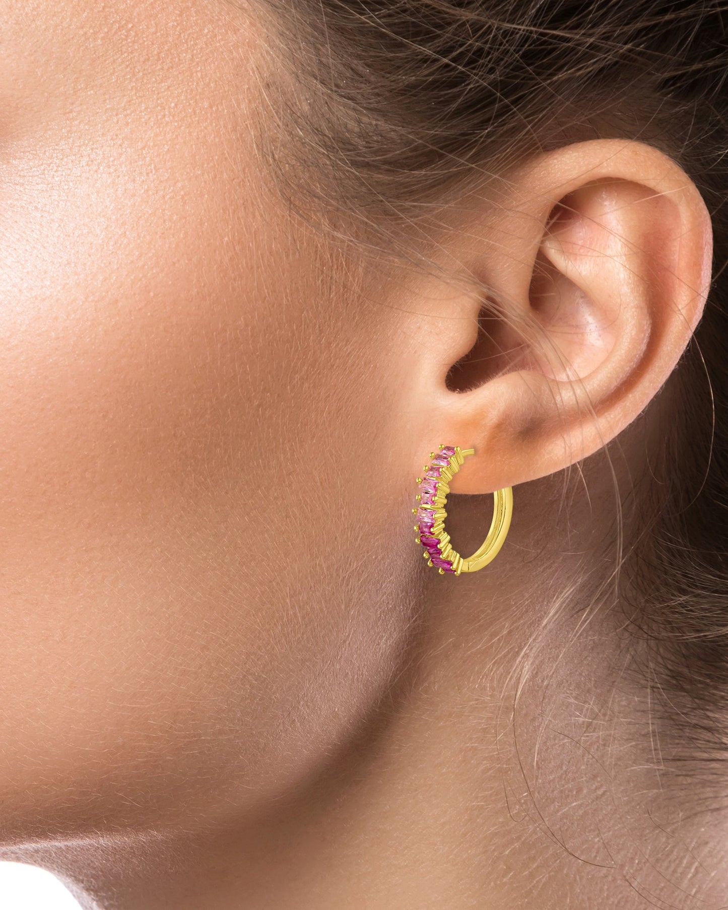 Ombré Pink Sapphire Baguette Hoop Earrings