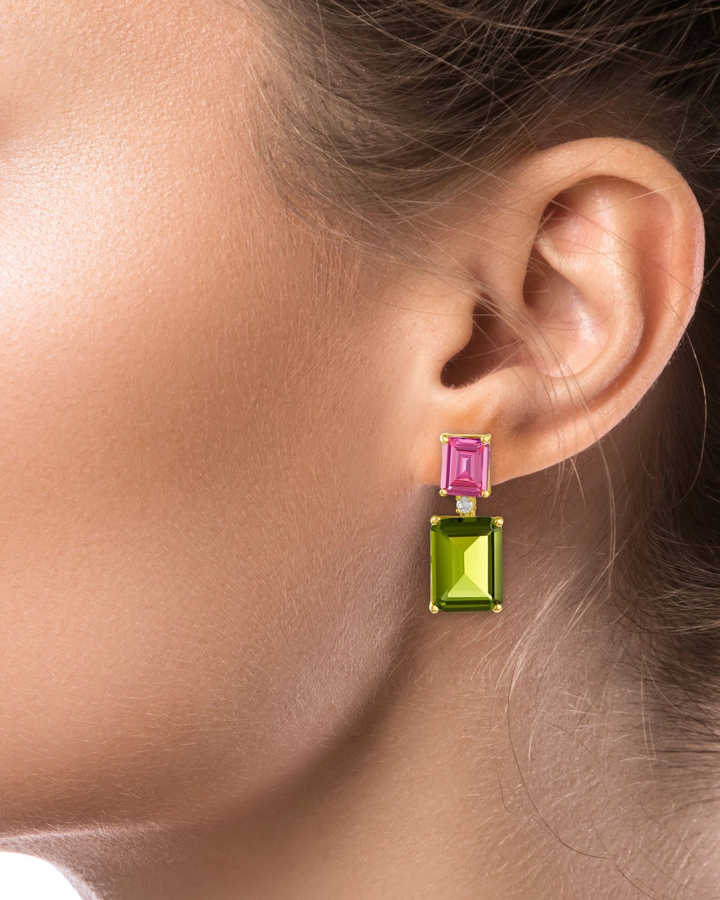 Riviera Drop Earrings in Pink & Peridot