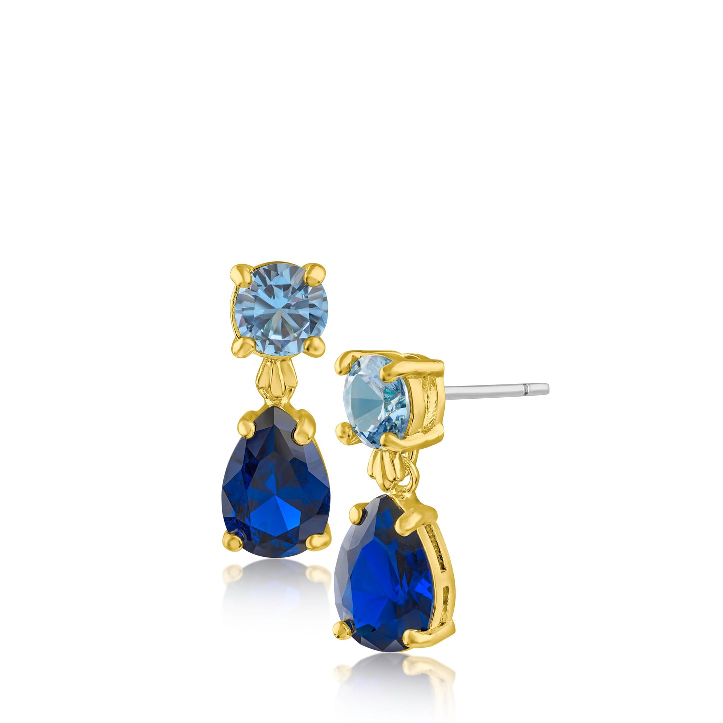 Aqua & Blue Sapphire CZ Drop Earrings