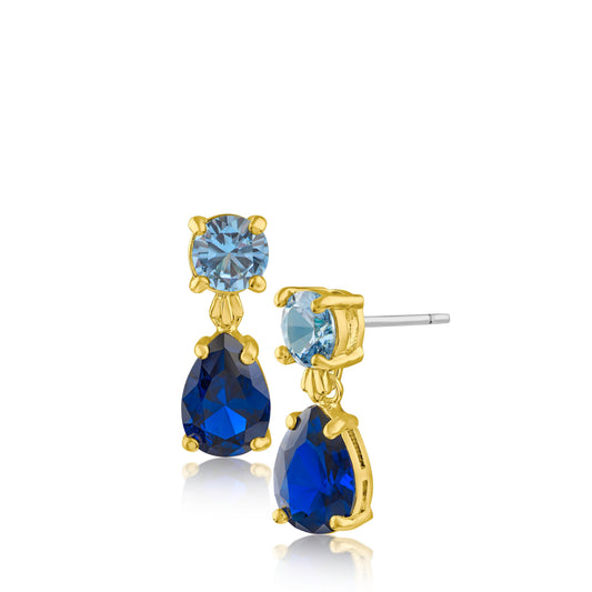 Aqua & Blue Sapphire CZ Drop Earrings