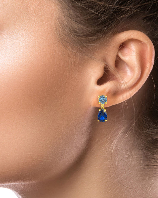 Aqua & Blue Sapphire CZ Drop Earrings