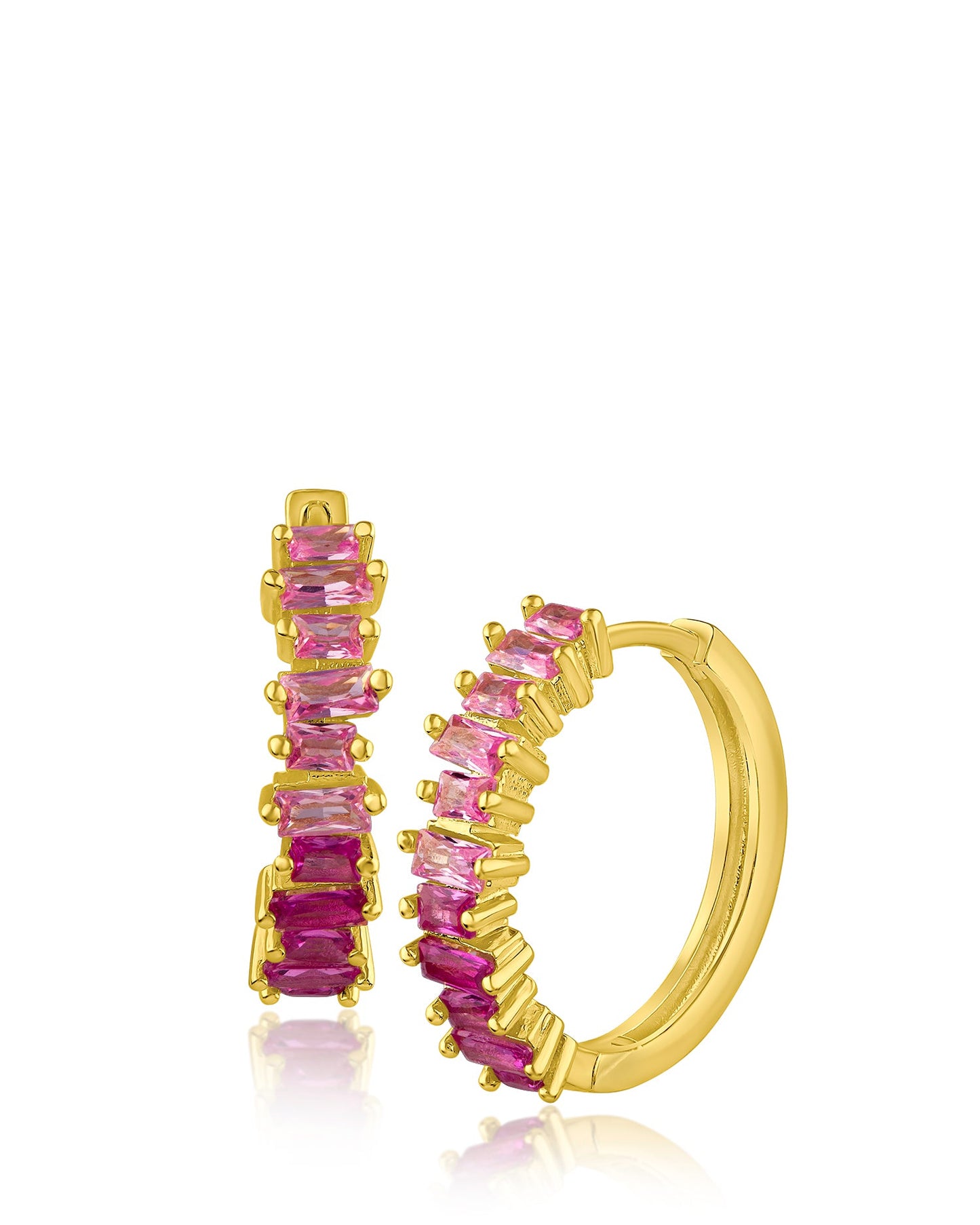 Ombré Pink Sapphire Baguette Hoop Earrings
