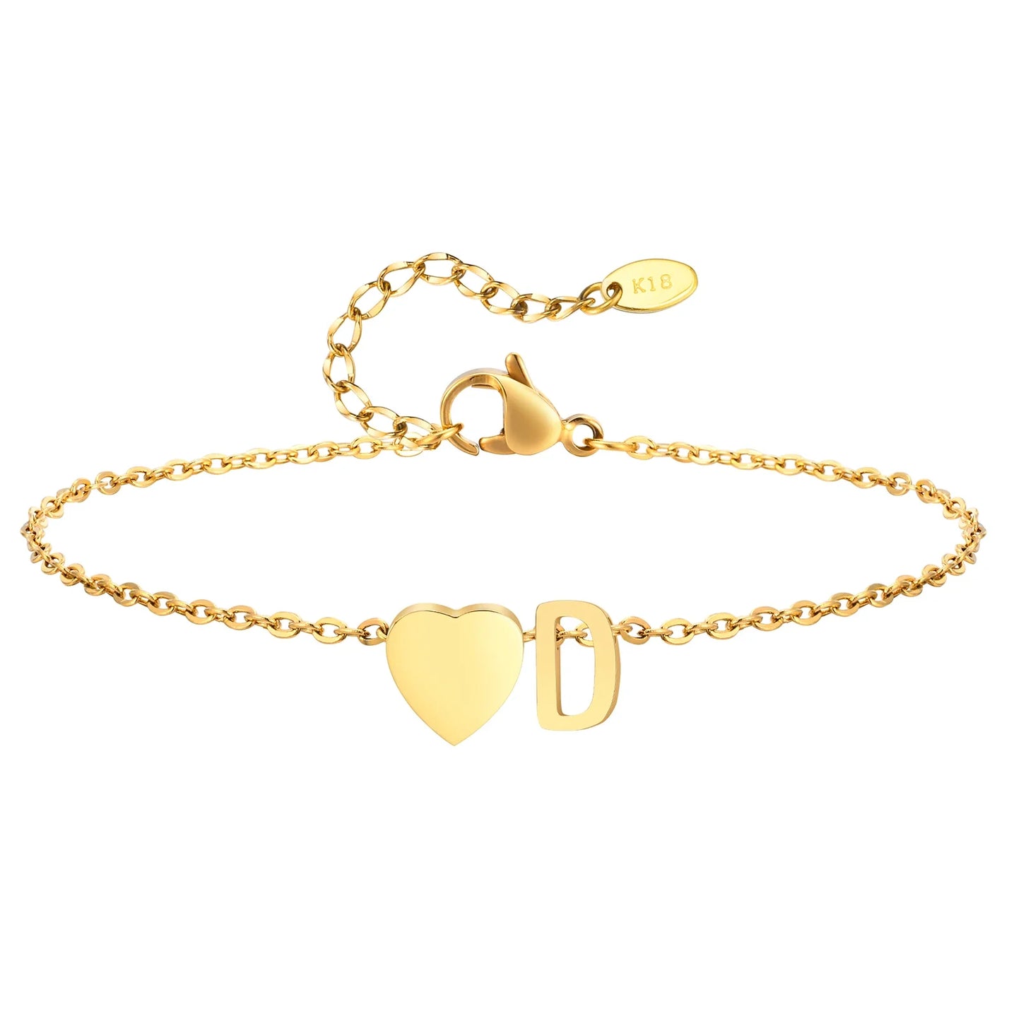 Heart Initial Stainless Steel Personalized Anklet