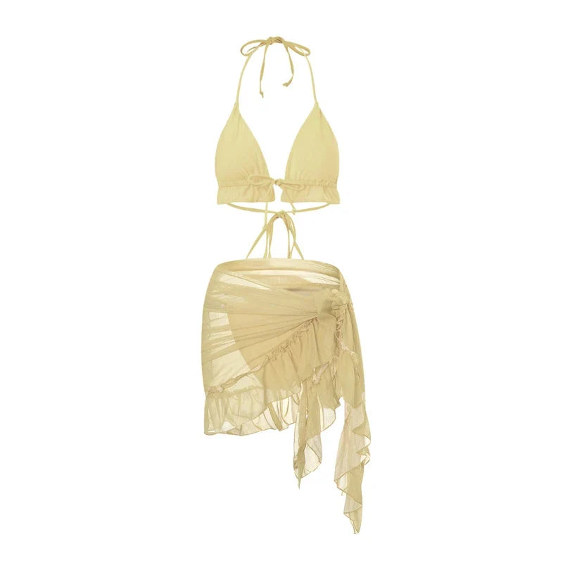Halter Bandage three piece swimsuit