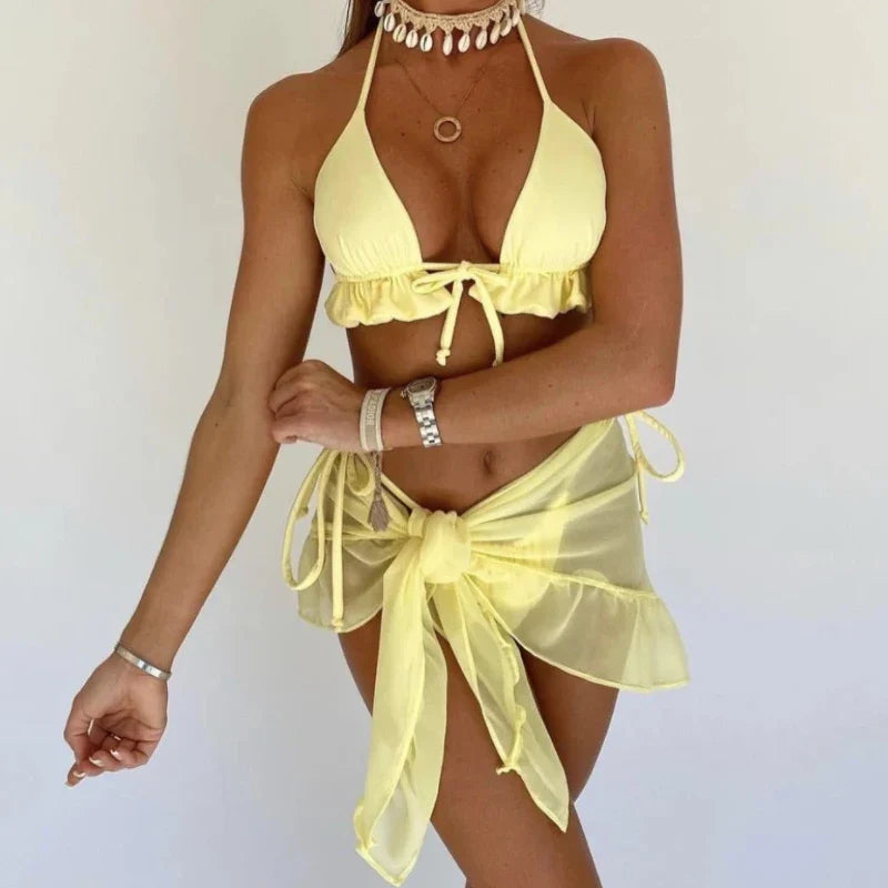 Halter Bandage three piece swimsuit