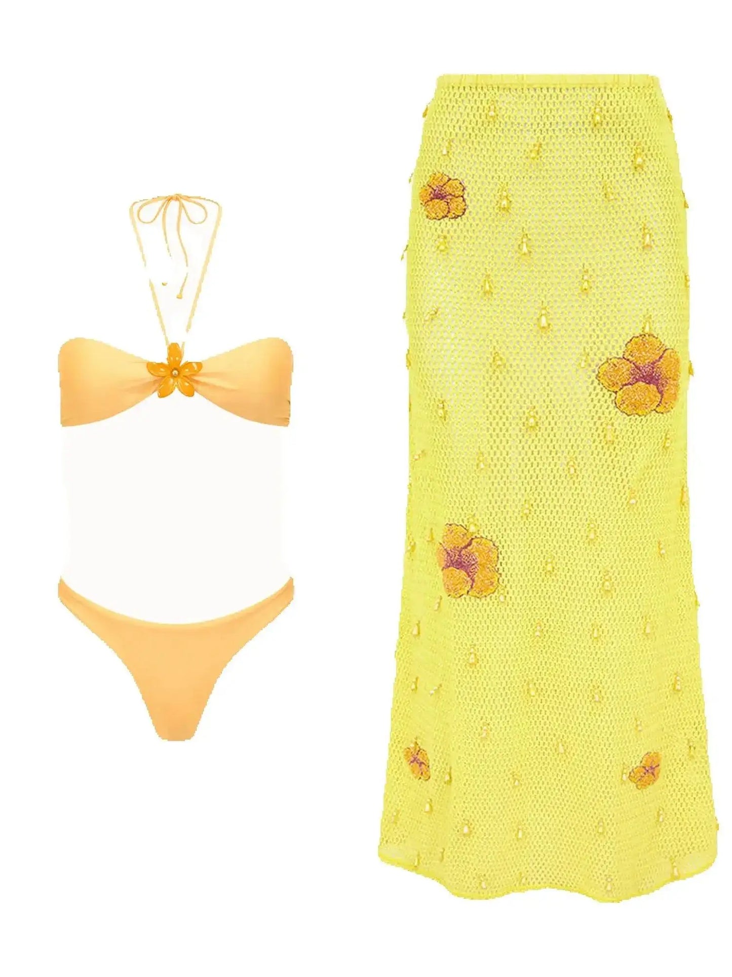 Tropical Sally Three-Piece Swimsuit Set 🌺 Bold, Playful, and Made for Sun-Soaked Days