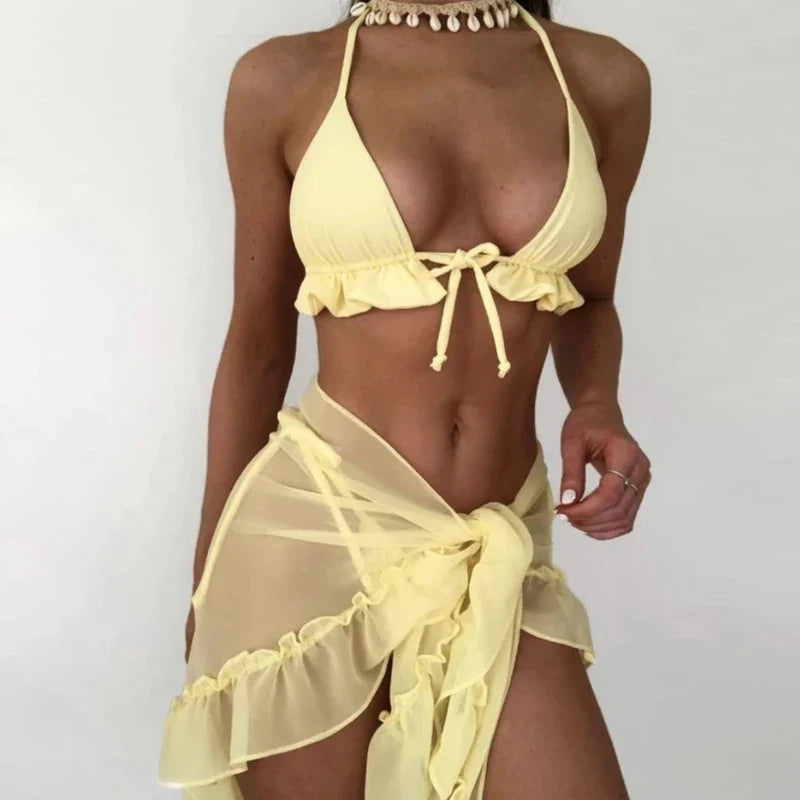Halter Bandage three piece swimsuit