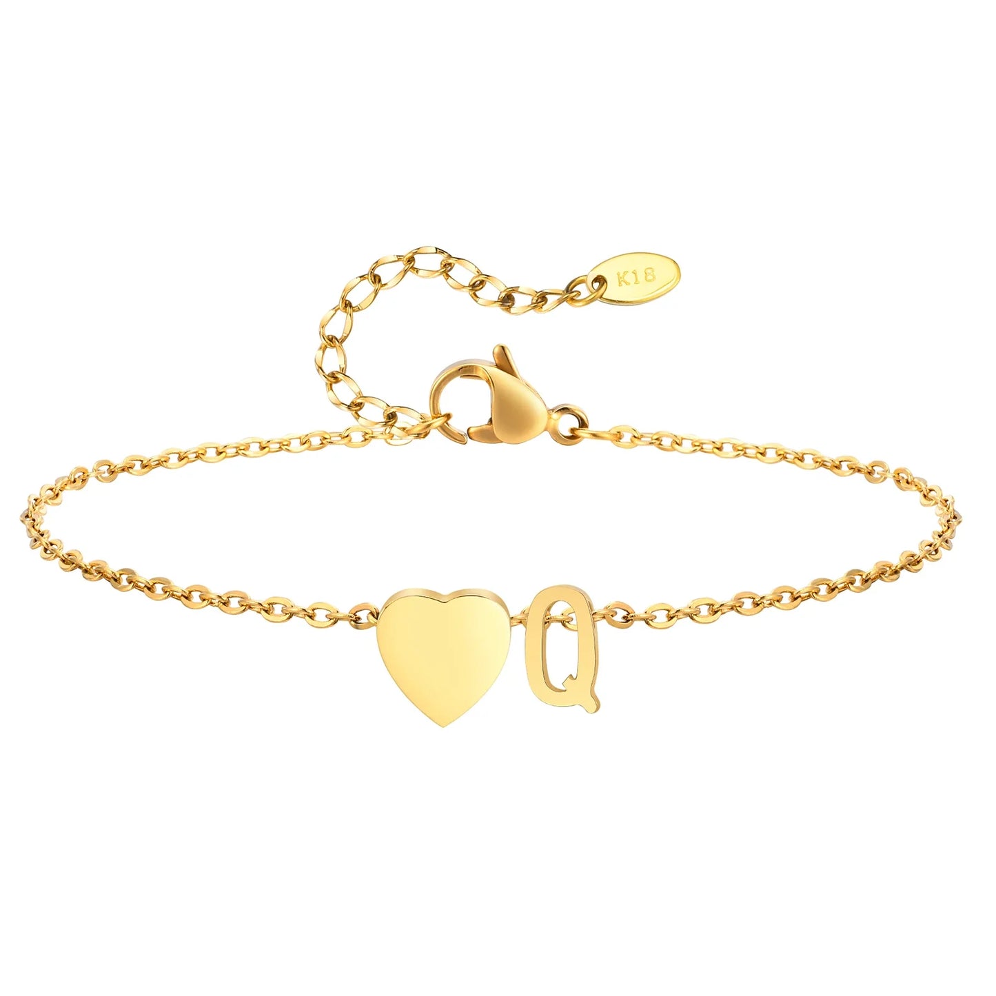 Heart Initial Stainless Steel Personalized Anklet