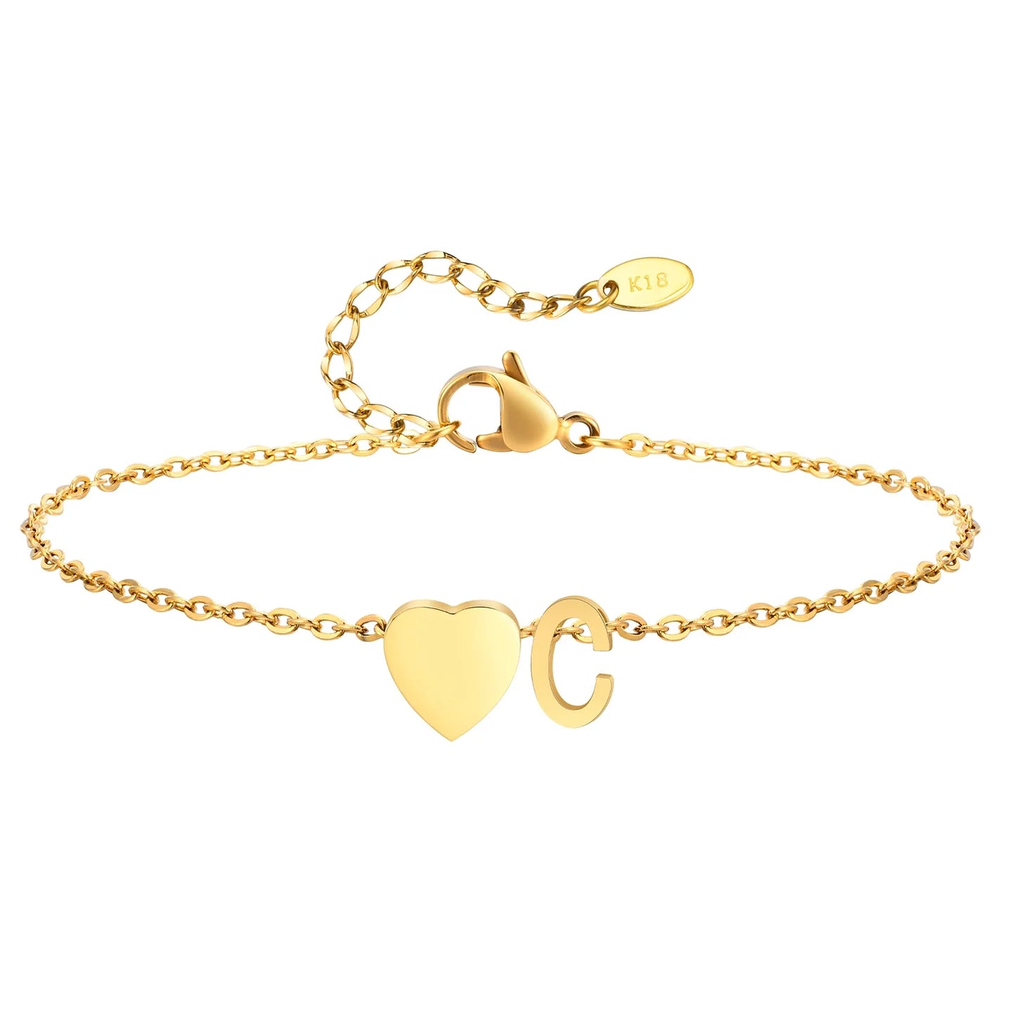 Heart Initial Stainless Steel Personalized Anklet