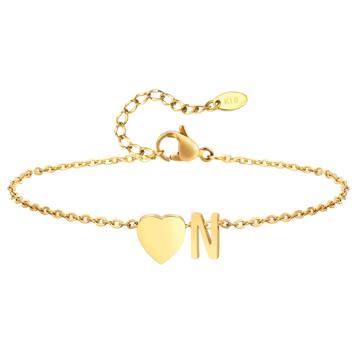 Heart Initial Stainless Steel Personalized Anklet