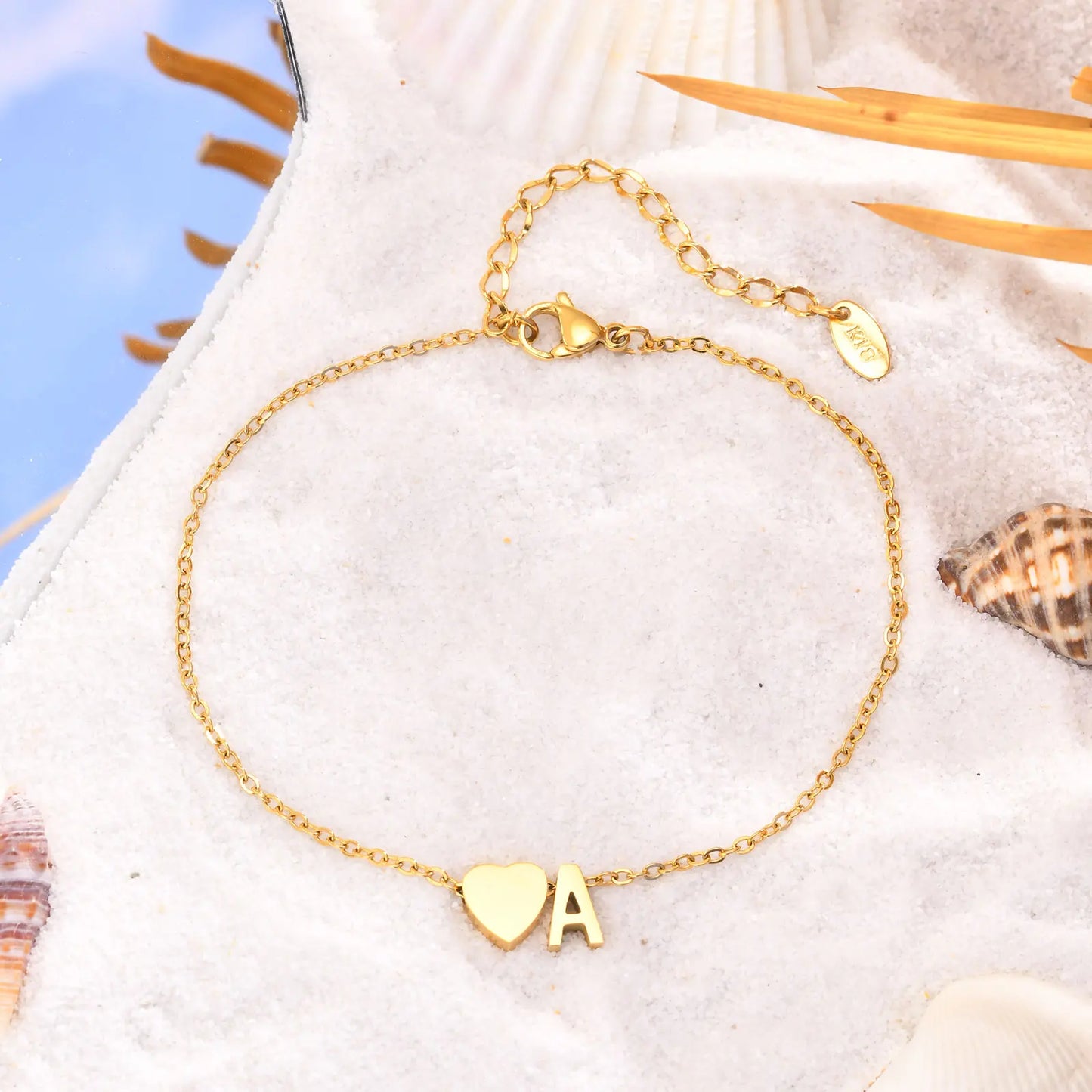 Heart Initial Stainless Steel Personalized Anklet