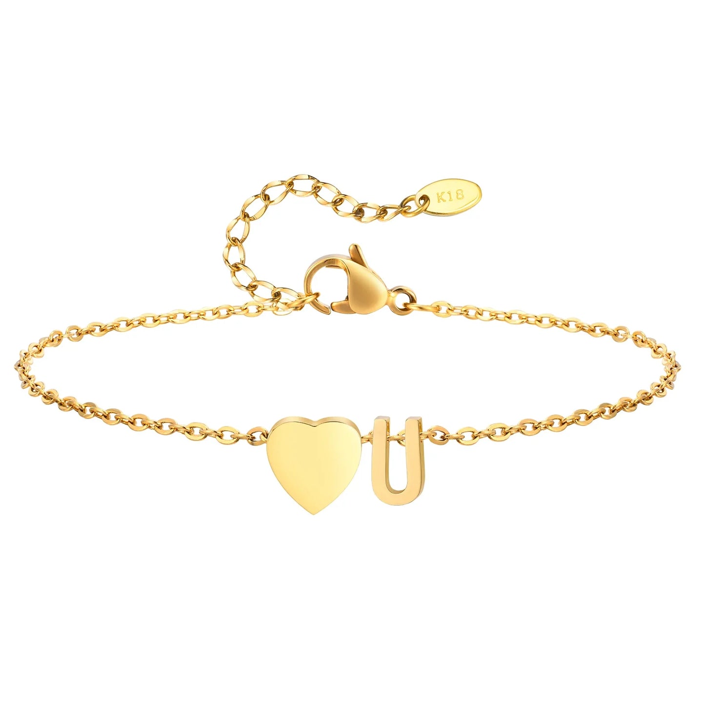 Heart Initial Stainless Steel Personalized Anklet