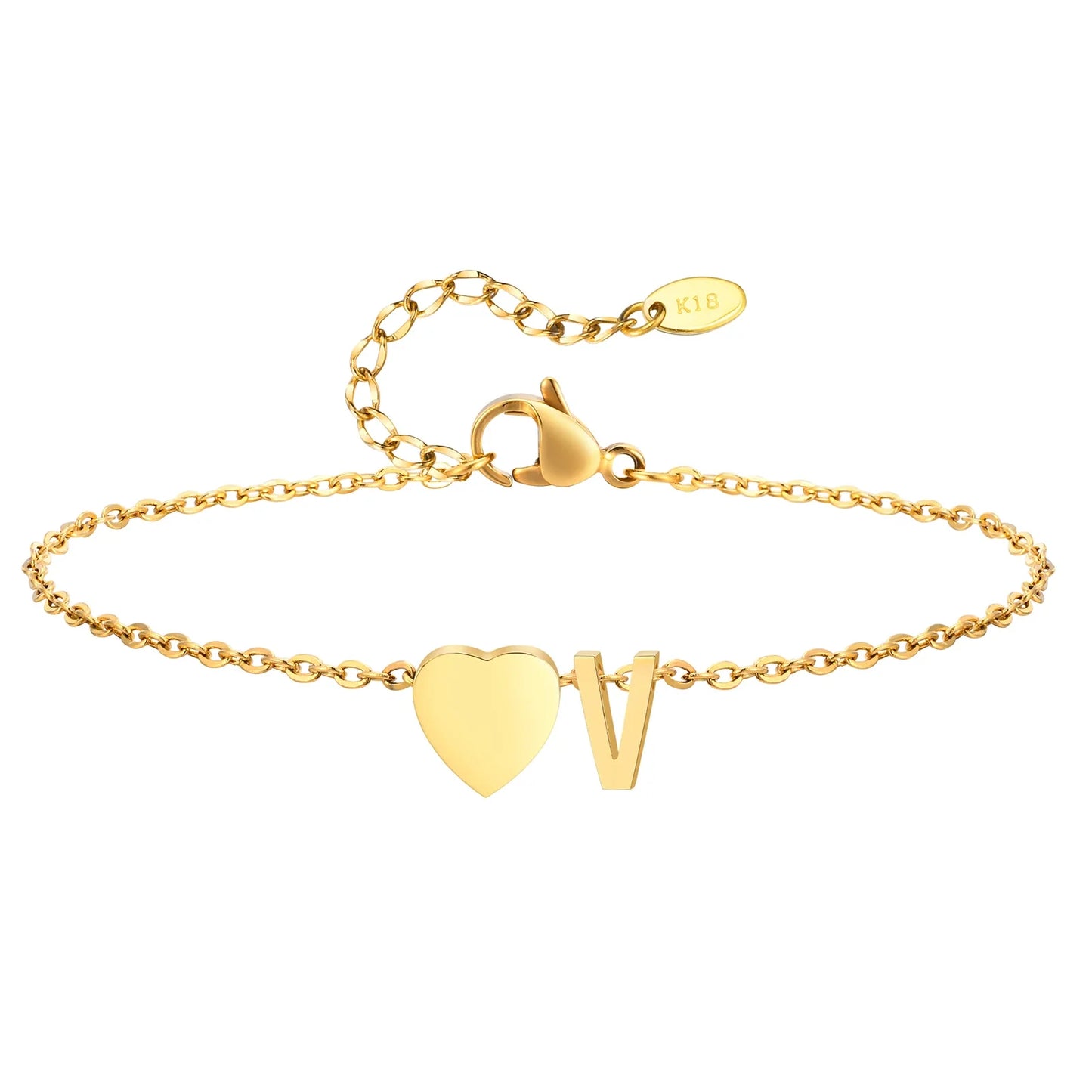 Heart Initial Stainless Steel Personalized Anklet